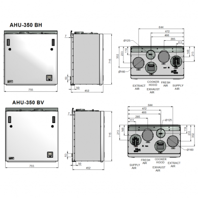 ENSY AHU-350BV/BH 400 m3/val. rekuperatorius su integruotu Wi-fi valdymo pultu spalvotu ekranu 2